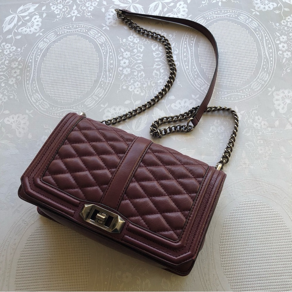 Rebecca Minkoff Quilted Love Crossbody Burgundy Genuine Leather Shoulder Bag